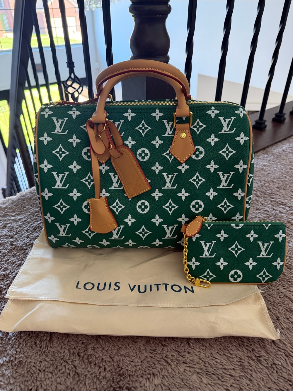 LV Green Canvas Speedy with Pouch 30